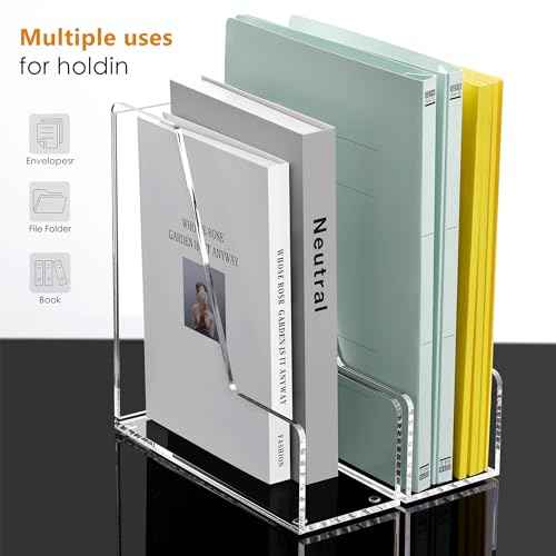 SANRUI 2-Pack Acrylic Magazine File Holder Desk Organizer Magazine Rack, Clear, Vertical File Sorter Holders, 9.45" D x 3.54" W x 10.24" H