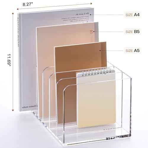 YUXUN Acrylic Magazine Holder,Clear Desk Organizer Vertical File Sorter Holder Stand for Notebook,Paper,Envelope,Magazine, Book Storage-Office/Home/Classroom Organization (5 Compartments,B5)