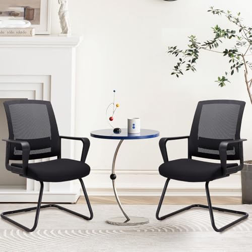 CLATINA 2-Pack Black Office Guest Chair with 3D Lumbar Support, Mid Back Mesh Backrest