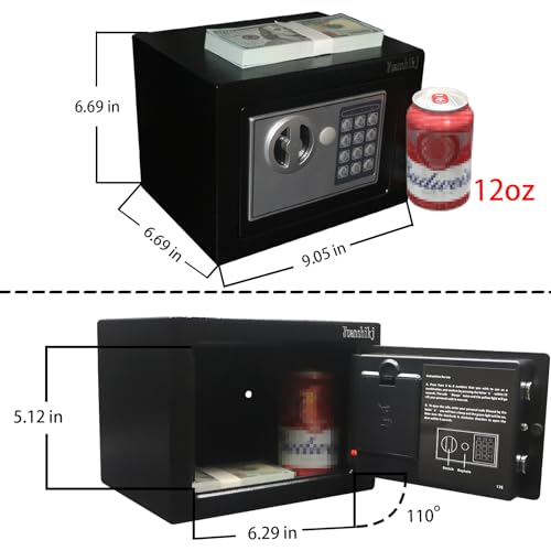 Yuanshikj Small Black Steel Security Safe Box with Digital Keypad & Emergency Keys, 0.23 CuFt