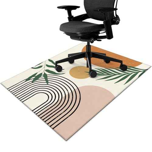 Office Chair Mat for Hardwood & Tile Floor,Boho Abstract Leaves 48"x36" Low-Pile Computer Chair Mat for Rolling Chairs Carpet, Under Desk Non Slip Gaming Rug,Rubber Backing Large Protector Mat
