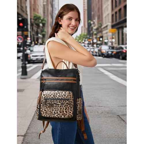 Shrrie 15.6 inch Laptop Backpack for Women,Large Leather Purse,Travel Backpacks Carry on,Water Resistant Casual Laptop Backpacks,College Backpack,Work Backpack for Women,Two-toned Deep Gray
