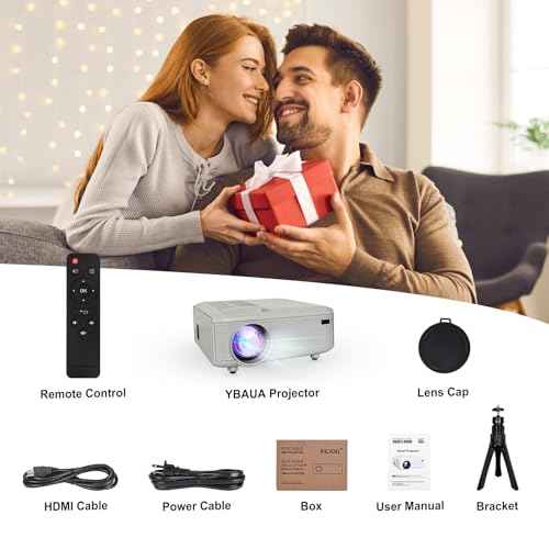Mini Projector with HDMI Cable, Upgraded Bluetooth Projector with Screen, 1080P Full HD Portable Projector, Movie Projector Compatible with TV Stick Smartphone/HDMI/USB, indoor & outdoor use