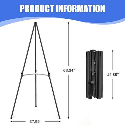 Easel Stand for Sign,63" Portable Metal Easel Stand for Wedding Sign,Adjustable Folding Art Easel for Display with Portable Bag(Black,2 Pack)