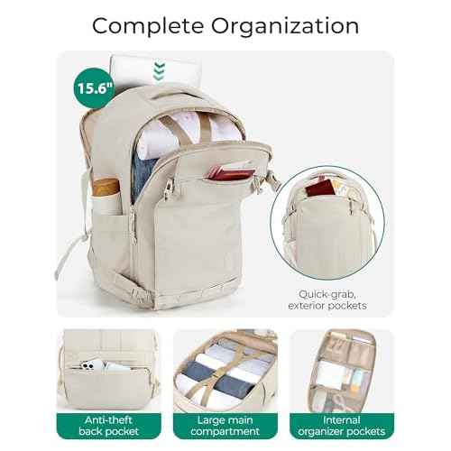 BAGSMART Blast Travel Backpack, 15.6 Inch Carry On Backpack Flight Approved, TSA Approved Personal Item Travel Bag, Water Resistant Weekender Bag Luggage Daypack, Beige