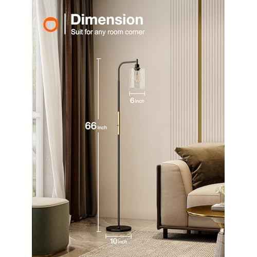 addlon Floor Lamps for Living Room with Seeded Glass Shade, dimmable Floor lamp Industrial lamp with Bright LED Bulb, Standing lamp for beroom, Tall Pole Lamps Office - Black & Gold
