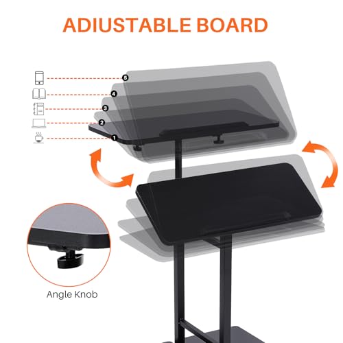 Hovadova Black Mobile Computer Cart with Tower Stand, 27.5"–47.2" Adjustable Height