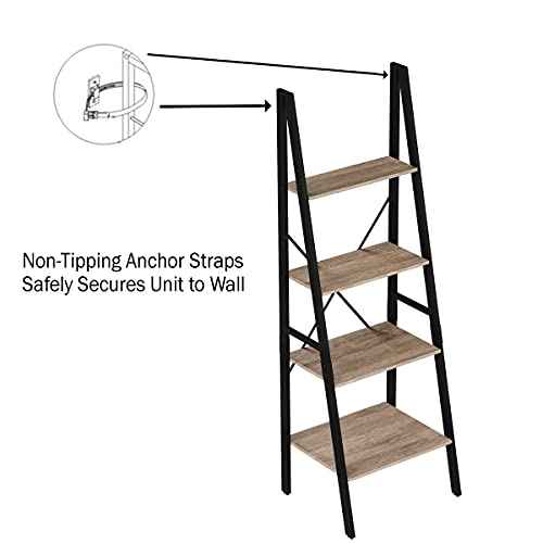 Lavish Home 4-Tier Ladder Bookshelf - Freestanding Bookcase with X-Back Frame and Leaning Look - Display Shelves for Home and Office (Black/Gray)