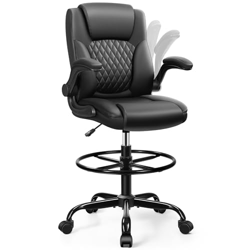 Brick Attic Black Drafting Chair for Standing Desks - Tall Ergonomic Office Chair with Flip-Up Armrest, Adjustable Height & Footrest, Pack of 1