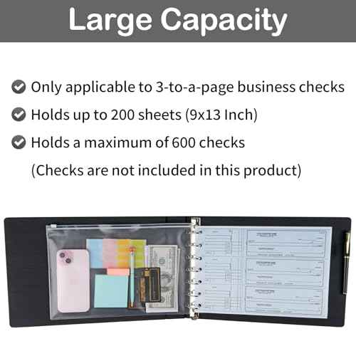 Professional 7 Ring Business Checkbook Binder, Premium PU Leather Organizer for 3-On-A-Page Checks, Perfect for Business and Personal Finances, Fits 9x13 Inch Sheets, 600 Check Capacity