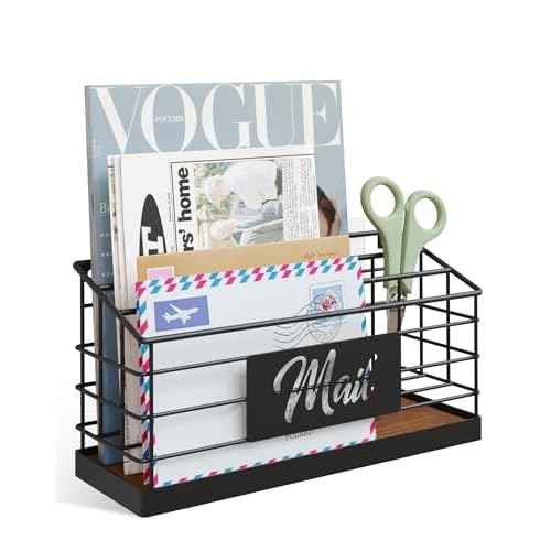 Mail Organizer Wall Mounted, 3-Slot Mail Holder, Mail Sorter for Desk, Desktop Mail Basket, Mail Organizer Countertop, Hanging Mail Basket with Key Holder for File Paper Folder