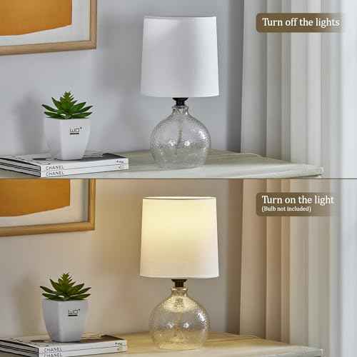 Small Table Lamps Set of 2-13.5" Modern Table Lamp for Bedroom - Bedside Lamps - Glass Table Lamp for Small Spaces, Living Room, Nightstand, Office, Side Desk Lamp, End Table
