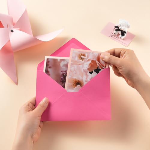 Toperd Pink 5x7 A7 Invitation Envelopes Pack of 50 with Gold Stickers, 5 1/4 x 7 1/4 Inches