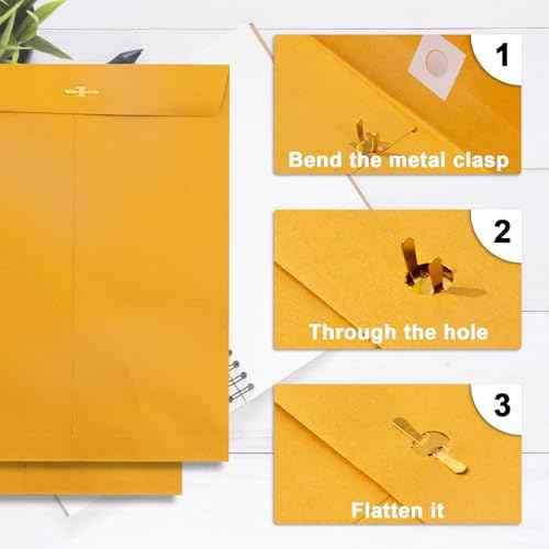 Clasp Envelopes 10x13, 100 Pack Goefun Brown Yellow Manilla Envelopes 10x13-100GSM Heavy Kraft Paper, with Clasp and Gummed Seal for Mailing
