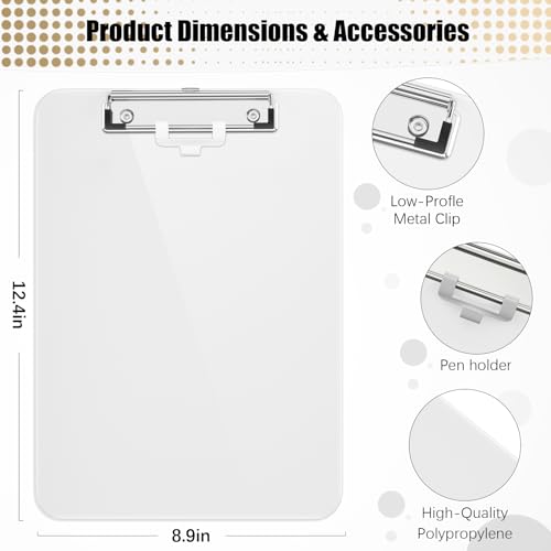 Hongri White Clipboard with Pen Holder 8.5x11 – 12.5x9x0.1in, A4 Paper Clip Board (White, 1)