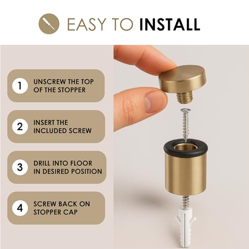 Floor Door Stop Heavy Duty Solid Brass Satin Brass 1.5in x 1in Diameter - 1 Pack