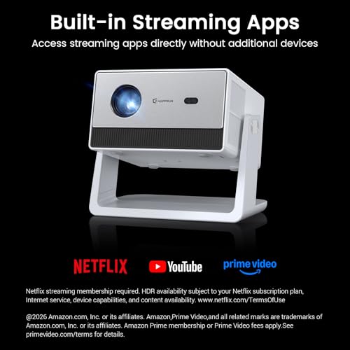 HAPPRUN White 4K Outdoor Projector with Built-in Streaming App, WiFi 6 & Dolby Audio