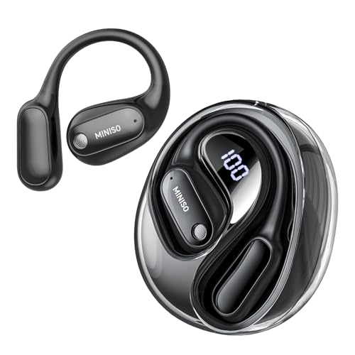MINISO Black Language Translator Earbuds, Real-Time AI Translation, 135 Languages, Bluetooth 6.0, 60H Playtime, Open-Ear Headphones for Business