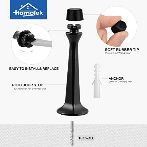HOMOTEK 8 Pack Heavy Duty Zinc Door Stops with Rubber Tips - Black