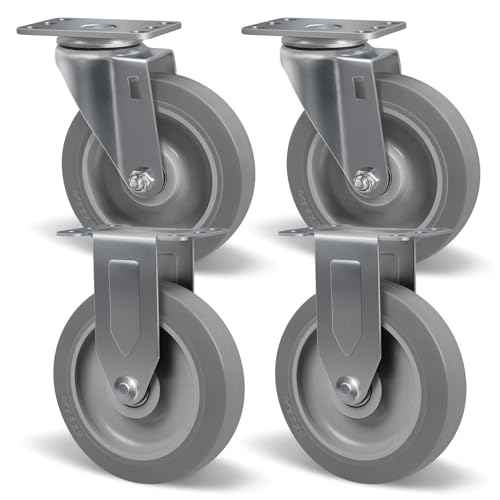 SY America 5" Caster Wheels,Industrial Casters, Heavy Duty Casters Set of 4,Non-Marking Thermoplastic Rubber Castor Wheels for Cart, Furniture and Workbench, 2 Swivel & 2 Rigid, 1400 lbs Capacity