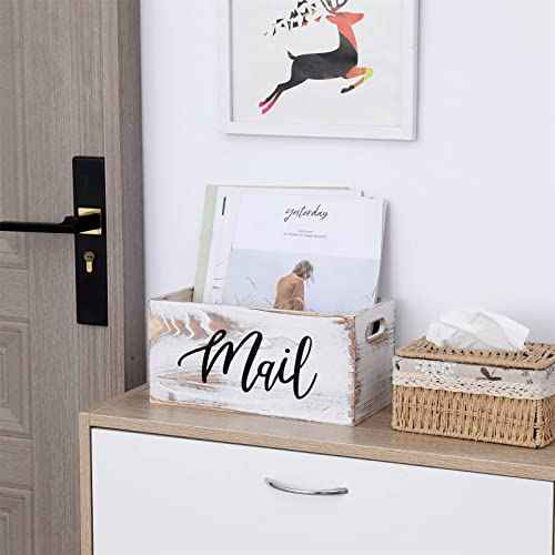 Mail Organizer Countertop Mail and Key Holder for Desk Mail Basket Letter Organizer Caddy Dorm Organizer Rustic Home Decor Mailbox White 5.5*5.5*11.4 Inch
