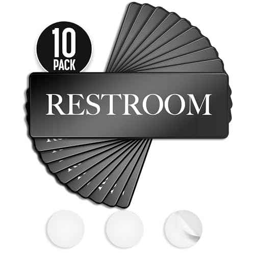 ASSURED SIGNS Restroom Sign - Ideal Bathroom Signs for the Office, Business or Home - 10 Pack - 9" by 3" - Apply to Door or Wall - Nice Bathroom Decor - Strong Double-Sided Adhesives