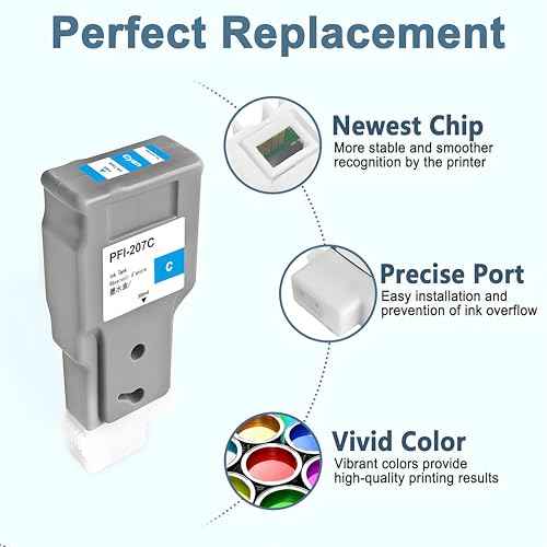PFI-207 Ink Cartridge PFI-207C 300ml Ink Tank Compatible with Canon imagePROGRAF iPF680 685 780 785 Printers (1 Pack, Cyan)
