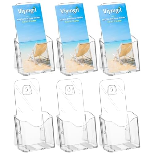 Brochure Holder Stand, 6 Pack 4 inches Acrylic Pamphlet Display Stand Wall Mount/Countertop, Clear Plastic Trifold Rack Card Holder for Organizer Flyer, Leaflets, Document, Literature