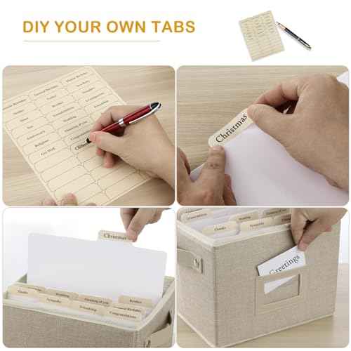 Greeting Card Organizer Box with 16 Dividers,Collapsible Greeting Card Storage Box with Handles Hold 150+ Cards,Greeting Card Holder for Greeting Cards,Sticker, Recipes, Photo, Envelope (Beige, 2 pcs)