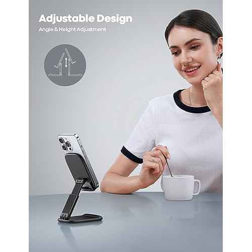 Lamicall Cell Phone Stand for Desk - [Height Adjustable] Foldable Mobile Phone Holder, Portable Stand for iPhone 17 16 15 14 13 12 11 Pro Max Plus Air, Galaxy S25 S24, Telephone, Office Accessories