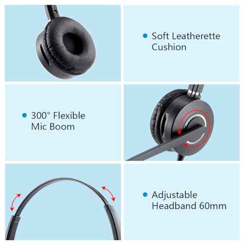 VT Telephone-Headset Microphone Noise-Cancelling Headphone QD - Quick Disconnect Call Center Headset with RJ09 Cables Compatible with Polycom,Yealink,Grandstream,Snom,Fanvil,Mitel Phones (Mono)