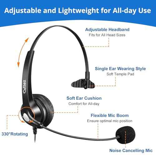 Callez RJ45 Telephone Headset with Microphone Noise Cancelling, Mono Quick Disconnect Phone Headset Compatible with Mitel/Aastra 6865i 6867i 6869i Siemens Unify OpenStage 30 40 60 80 Landline Phones