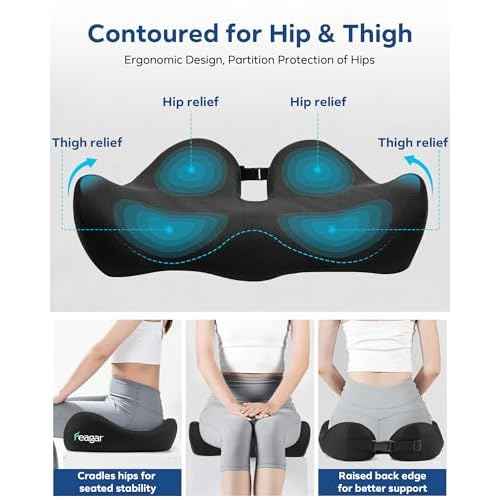 Feagar Sciatica & Tailbone Pain Relief Seat Cushion - Extra Thick Memory Foam Office Chair Cushion with Non-Slip Bottom, Coccyx Cushion for Desk Chair, Wheelchair, Truck Drivers
