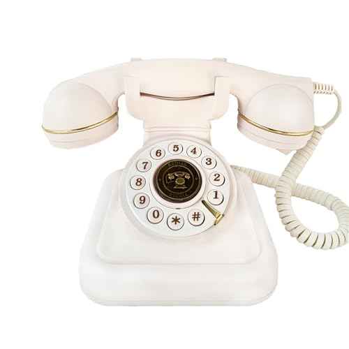 Retro Landline Telephone, Sentno 1960's Vintage Corded Dial Phone Classic Old Fashion Telephones Wired Desk Telephone for Office and Home (White)