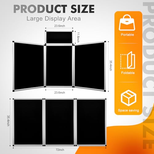 Black Double-Sided 3+1 Panel Trifold Display Board for School & Events 72x35.4in
