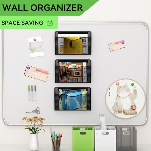 GDINDINFAN 3 Pack Magnetic File Holders Black Heavy Duty Wall Organizer