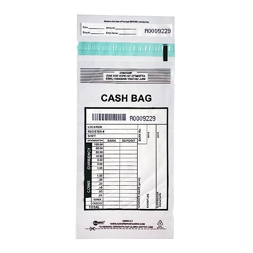 Tamper-Evident Clear Plastic Bank Deposit Bags, 5x9, Pack of 1000 | Write-On Panel, Tear-Off Receipt