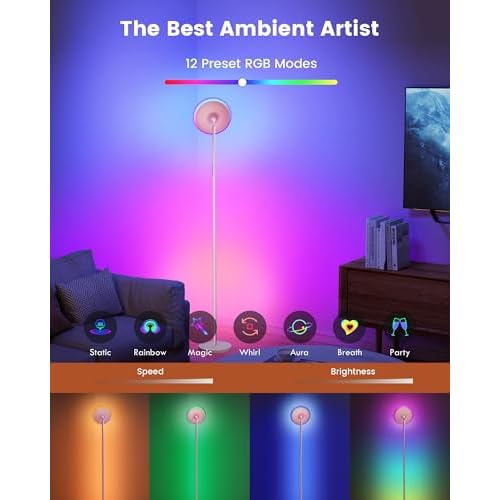 42W Pink Floor Lamp, 3700LM Super Bright Standing Lamp with RGB Side Light, Timer/Memory Function, 2700K-6500K Dimmable LED Lighting for Living Room, Tall Light with Remote & Touch Control