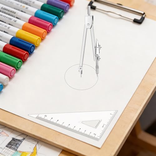 6-Piece Geometry Set with Compass, Protractor, Rulers for Students & Teachers