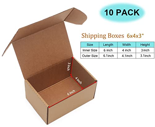 YOUNGKEE 6x4x3 Inch 10 Pack Small Shipping Boxes Corrugated Recyclable Packaging
