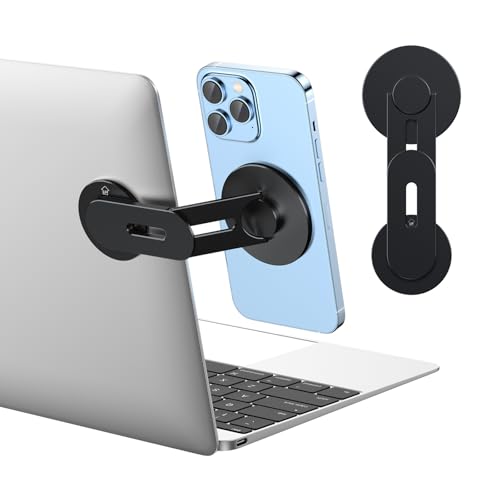 Magnetic Phone Holder for Laptop for MagSafe for iPhone 17/16/15/14/13/12 & All Phones, 180¡ÆAdjustable Phone Side Mount for Computer Monitor for Tesla, Desktop Cell Phone Bracket (Black)