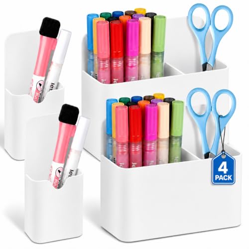 Grtard White Magnetic Pen Holders 4 Pack - Office & Classroom Organization