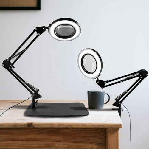 12X Magnifying Glass with Light and Stand, Magnifier with Light Hands Free, 2-in-1 & 5 Color Modes LED Lighted, Magnifying Reading Lamp for Craft Hobby Reading Painting Sewing Close Work