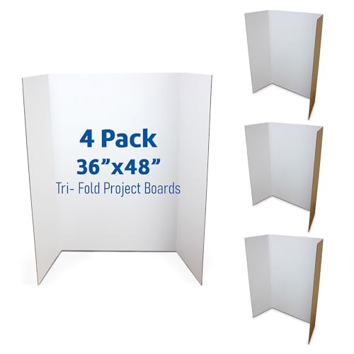 Flipside Products 36” x 48” White Trifold Presentation Boards - 4 Pack, Clay White