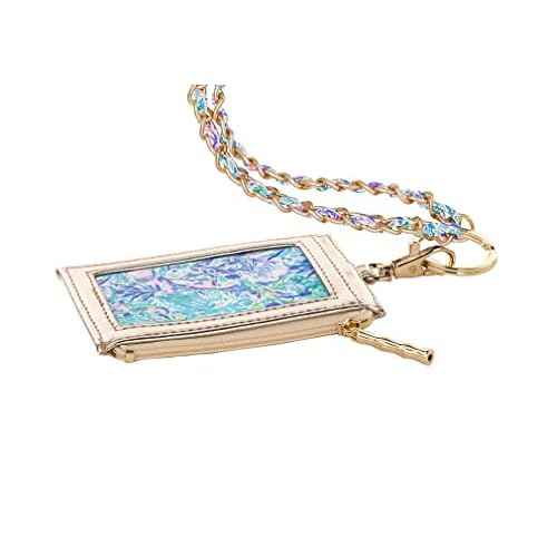 Lilly Pulitzer Lanyard with ID Holder, Keychain Wallet for School or Office, Gold Zipper Wallet, Badge Holder with Clear Window and Card Slots, Soleil It On Me