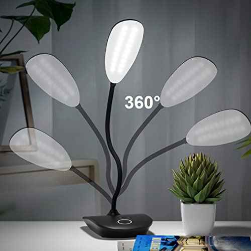 DEEPLITE Battery Operated Desk Lamp, LED Desk Light 3 Lighting Stepless Dimming, Table Lamp 5W Touch Control Eye Caring, Flexible Gooseneck, Portable Reading Light for Dorm Study Bedroom (Set of 2)