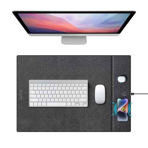 Wireless Charging Mouse Pad, 23.4"x15.6" XL Large Office Desk Pad with Ultra-Smooth Surface,Non-Slip Base, Classic Black Waterproof Computer Desk Mat for MacBook, PC, Laptop