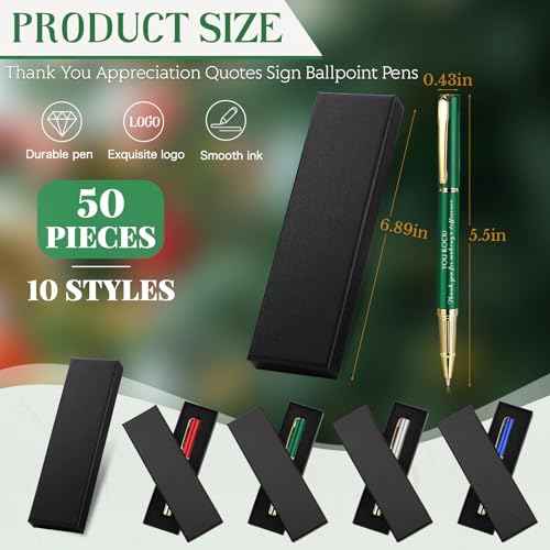 PerKoop 50 Pack Christmas Employee Thank You Pens Bulk with Gift Box, Inspirational Motivational Ballpoint Pens for Staff, Coworker, Team, Teacher, Nurse, Party Favor, Thanksgiving(Thank You Quotes)
