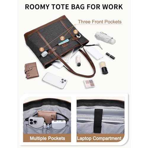 RAVUO Laptop Tote Bag for Women, Water Resistant 15.6 Inch Computer Handbag Purse Teacher Bag With Portable Small Pouch
