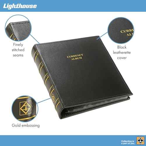 LIGHTHOUSE - Currency Album for Graded Banknotes and Currency Sleeves - Classic Leatherette Handmade 3-Ring Binder with 20 Pages - Additional Pages Available (8 1/4" x 9 1/2" x 1 3/4")